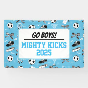 Boys Fußball-Team unterstützt blau Banner