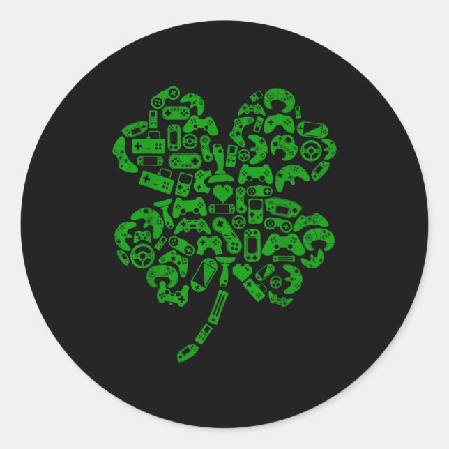 Boys Gamer Game Shamrock St Patricks Day Irish Men Runder Aufkleber (Vorderseite)