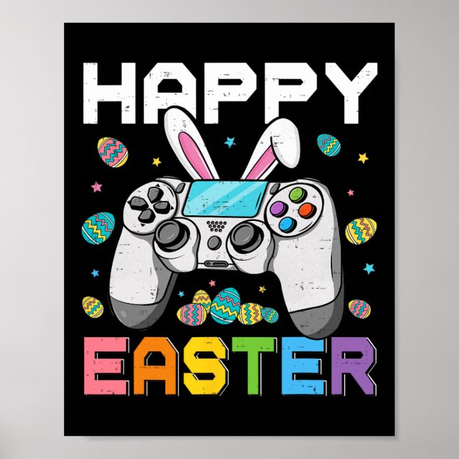 Boys Gamer Happy Ostertag Videospiele Bunny Gami Poster (Vorne)