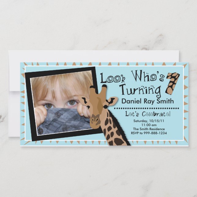 Boys Giraffe Erste Geburtstagsparty Einladung (Vorderseite)