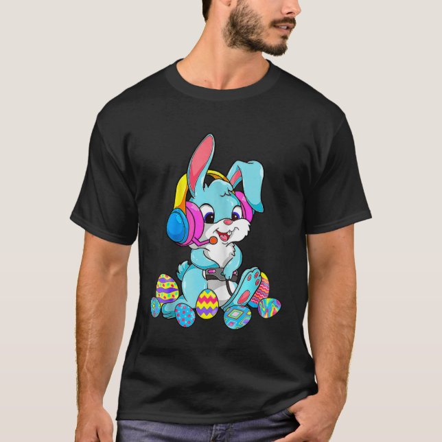 Boys Girls Kids Gamer Happy Easter Day Bunny Egg T-Shirt (Vorderseite)