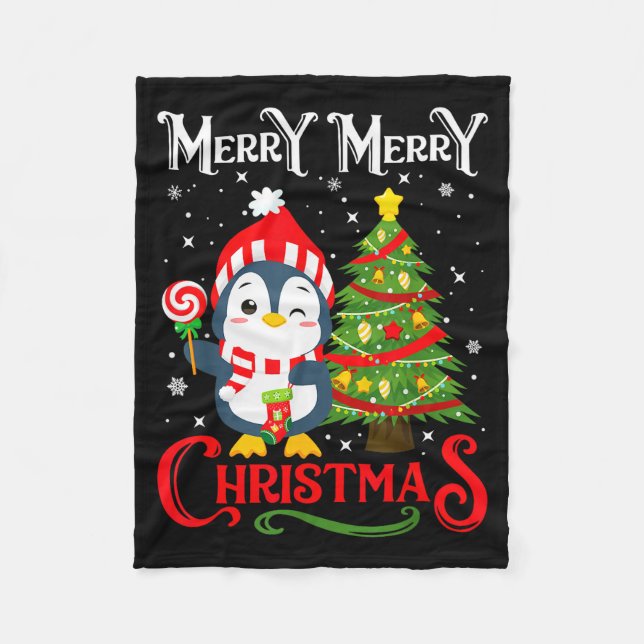 Boys Girls Men Women Christmas Pajamas Funny Pengu Fleecedecke (Vorderseite)