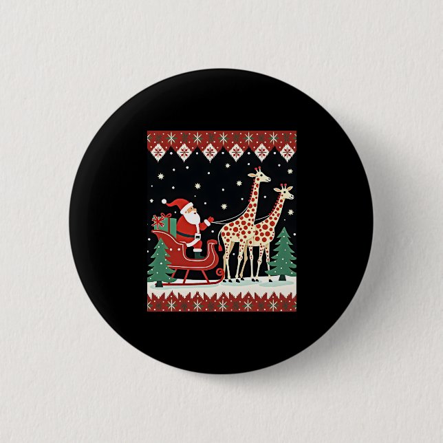 Boys Girls Santa Claus Riding Giraffe Sleigh Ugly Button (Vorderseite)
