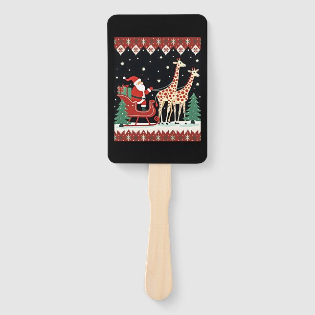 Boys Girls Santa Claus Riding Giraffe Sleigh Ugly  Fächer (Vorderseite)