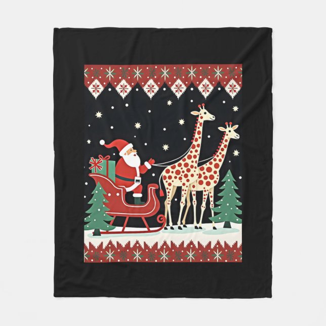 Boys Girls Santa Claus Riding Giraffe Sleigh Ugly Fleecedecke (Vorderseite)
