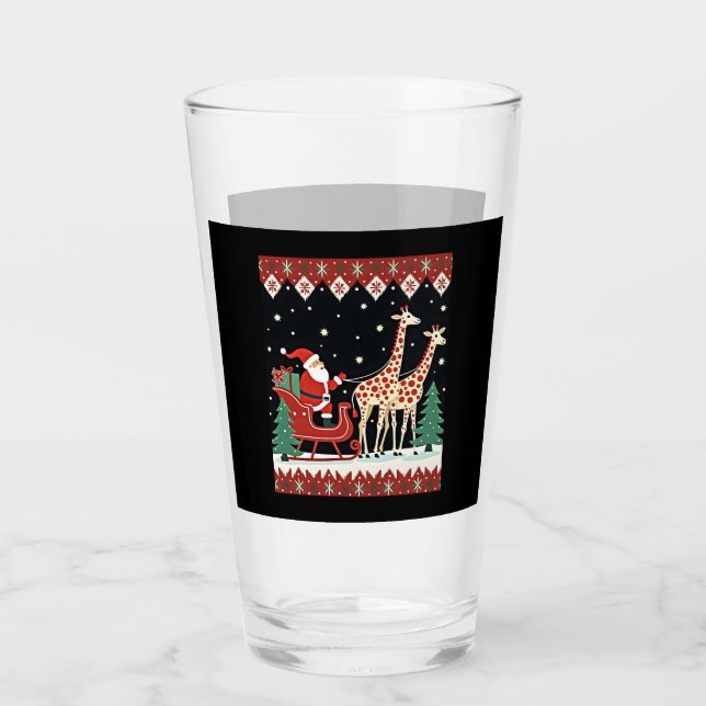 Boys Girls Santa Claus Riding Giraffe Sleigh Ugly  Glas (Vorderseite)