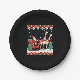 Boys Girls Santa Claus Riding Giraffe Sleigh Ugly Pappteller