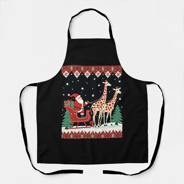 Boys Girls Santa Claus Riding Giraffe Sleigh Ugly Schürze (Vorderseite)