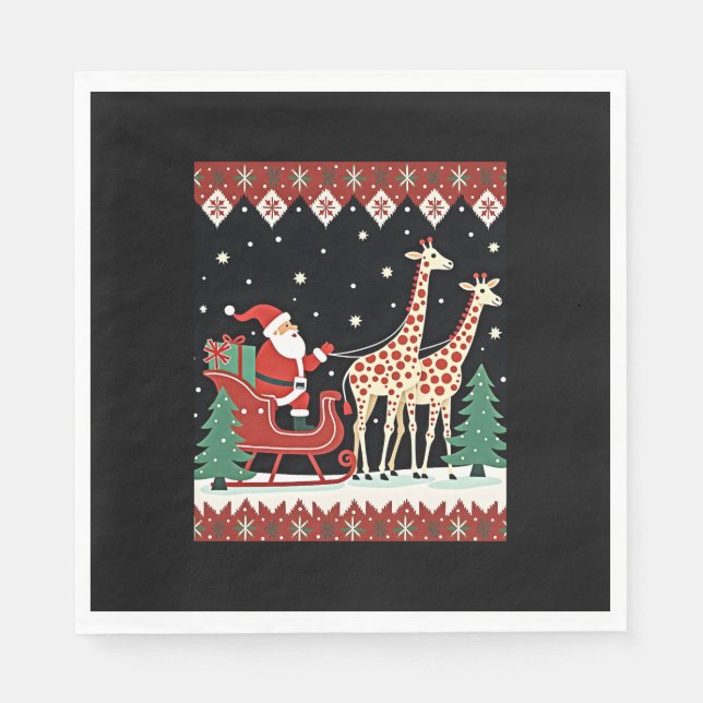 Boys Girls Santa Claus Riding Giraffe Sleigh Ugly Serviette (Vorderseite)