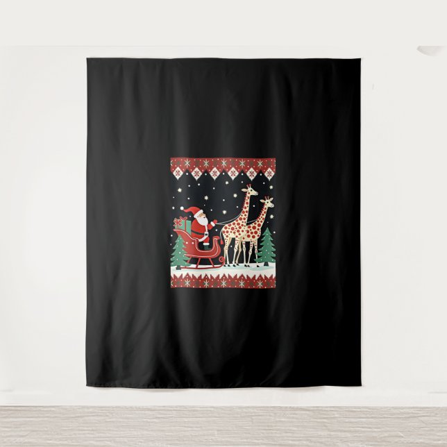 Boys Girls Santa Claus Riding Giraffe Sleigh Ugly Wandteppich (Vorderseite)