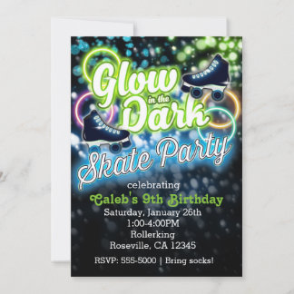 Boys GLOW in dunklem SKATE PARTY Geburtstagseinlad Einladung