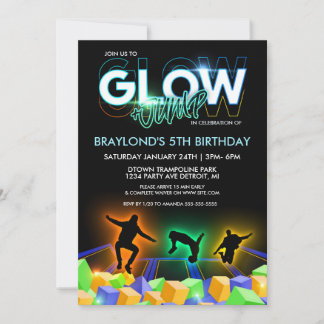 Boys Glow Trampolin Park Party Einladung