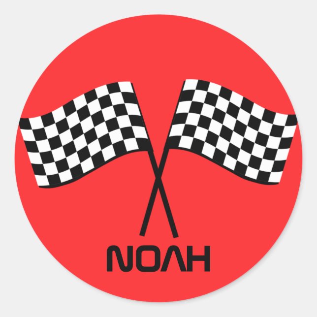 Boy's Go Kart Pit Stopp Birthday Racing Flags Runder Aufkleber (Vorderseite)