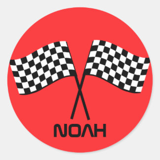 Boy's Go Kart Pit Stopp Birthday Racing Flags Runder Aufkleber