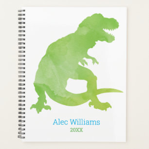 Boys Green Dinosaur Watercolor T-Rex Kinder Planer