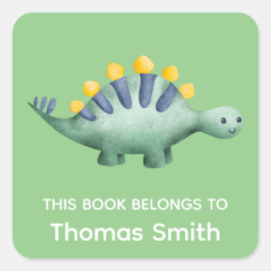 Boys Green Dinosaurier und Name School Books Quadratischer Aufkleber