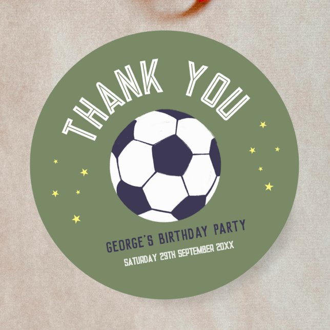 Boys Green Soccer Sporty Thank You Kids Birthday Runder Aufkleber (Von Creator hochgeladen)