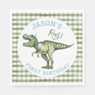 Boys Green Stomp Chomp Roar Dinosaur 1. Geburtstag Serviette