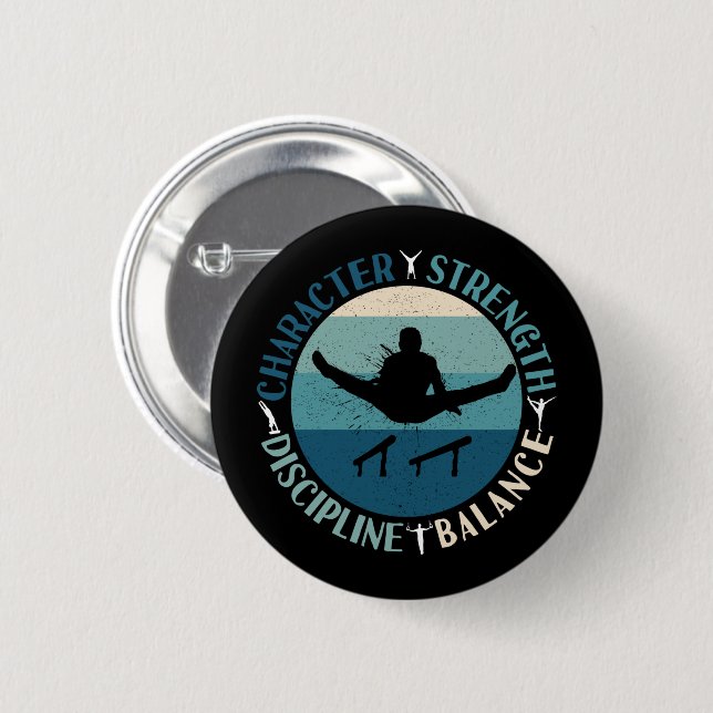 Boys Gymnastics Character Strength Discipline Button (Vorne & Hinten)