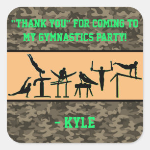 Boys Gymnastics Party "Danke" Camouflage Quadratischer Aufkleber