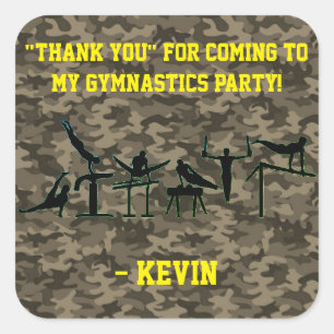 Boys Gymnastics Party "Danke" Camouflage Quadratischer Aufkleber