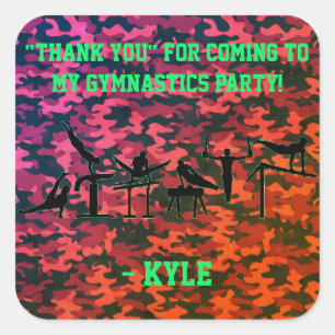 Boys Gymnastics Party "Danke" Camouflage Quadratischer Aufkleber