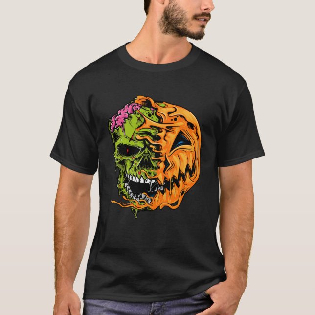 Boys Halloween Pumpkin Skull Zombie T-Shirt (Vorderseite)