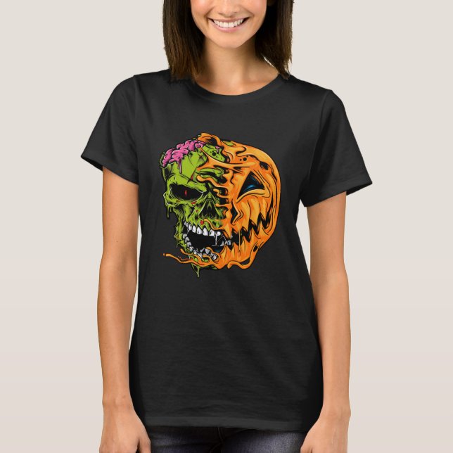 Boys Halloween Pumpkin Skull Zombie T-Shirt (Vorderseite)