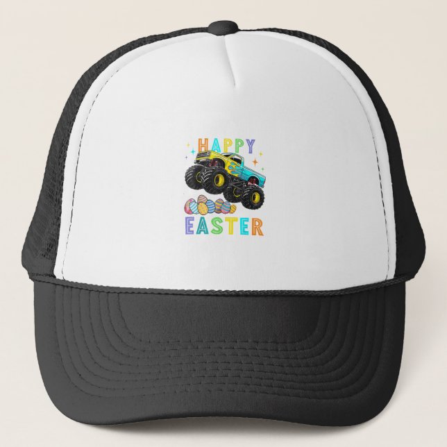 Boys Happy Easter Monster Truck Easter Eggs Toddle Truckerkappe (Vorderseite)
