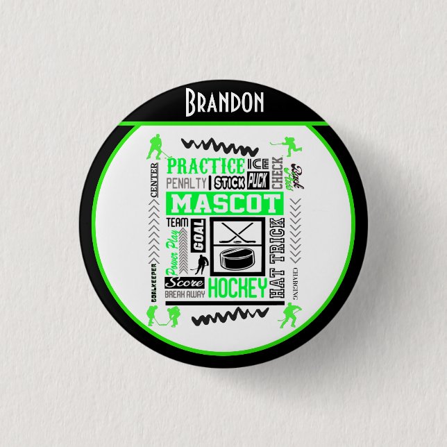 Boys Hockey Terminologie Personalisiert Neon Green Button (Vorderseite)