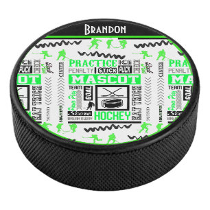 Boys Hockey Terminologie Personalisiert Neon Green Eishockey Puck