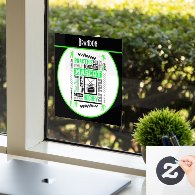 Boys Hockey Terminologie Personalisiert Neon Green Fensteraufkleber (Büro)