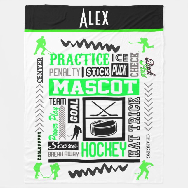 Boys Hockey Terminologie Personalisiert Neon Green Fleecedecke (Vorderseite)