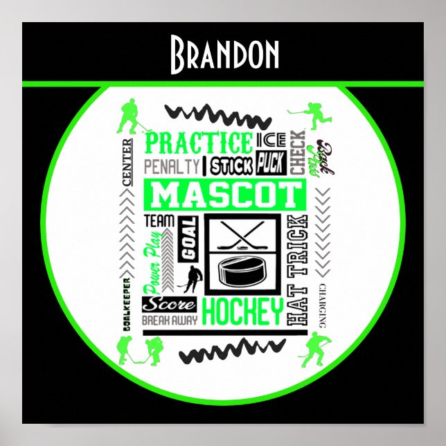Boys Hockey Terminologie Personalisiert Neon Green Poster (Vorne)