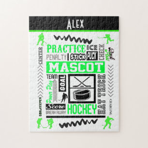Boys Hockey Terminologie Personalisiert Neon Green Puzzle