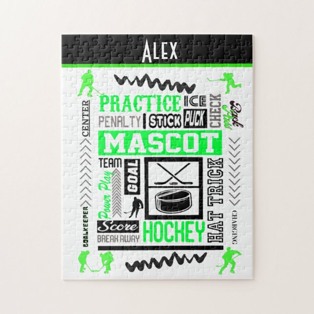 Boys Hockey Terminologie Personalisiert Neon Green Puzzle (Vertikal)
