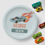 Boys Hot Blue Racing Car Kindergeburtstag Pappteller<br><div class="desc">Dieses moderne und coole Jungs 7. Geburtstagsgeschoss verfügt über ein Auto mit Rädern und heißen Flammen. Die Platte kann mit einem Namen und Alter personalisiert werden. Set als siebtes Geburtstagsdesign,  aber leicht zu bearbeiten. Die perfekte Ergänzung zu Ihrem Hot Car Party!</div>