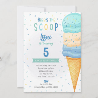 Boys Ice Cream Cone Einladung - Blue Green Scoop