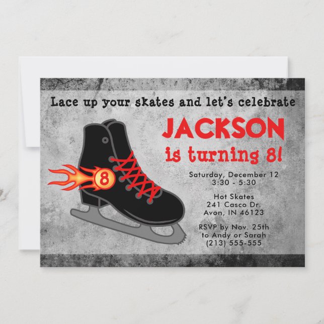 Boy's Ice Skate Extreme Geburtstag Einladung (Vorderseite)