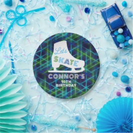 Boys Ice Skaten Birthday Party Neon Pappteller