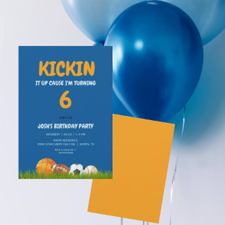 Boy's Kickin it Up Colorful Blue Birthday Party Einladung