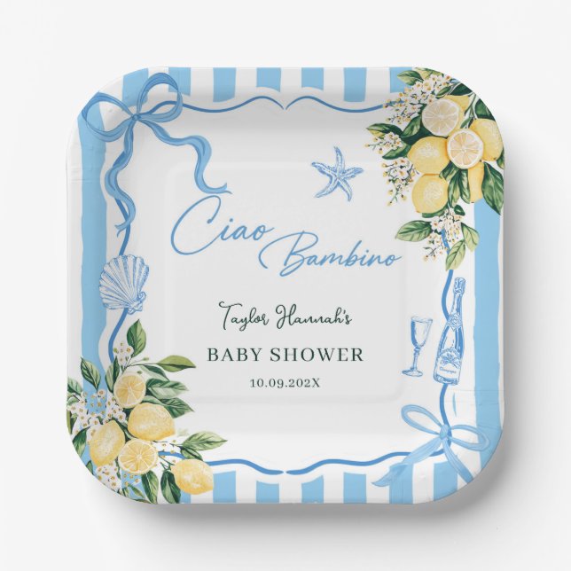 Boys Lemon Ciao Baby Italian Baby Shower Pappteller (Vorderseite)