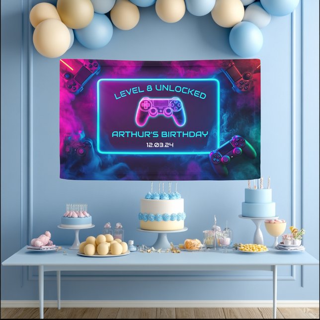 Boys Level Unlocks Birthday Party Banner (Von Creator hochgeladen)