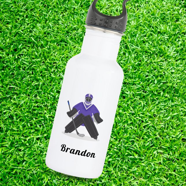 Boys Lila Eishockeyspieler & Name Wintersport Edelstahlflasche (Von Creator hochgeladen)