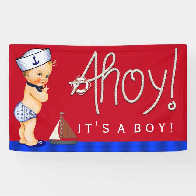 Boys Little Sailor Nautical Baby Dusche Banner (Horizontal)