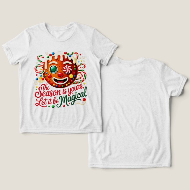 Boys' Magical Gingerbread Christmas Candy Cookie  Tri-Blend Shirt (Design Vorderseite & Rückseite)