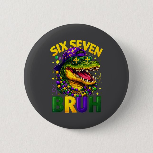 Boys Mardi Gras Six Seven Bruh Mardigator Alligato Button (Vorderseite)