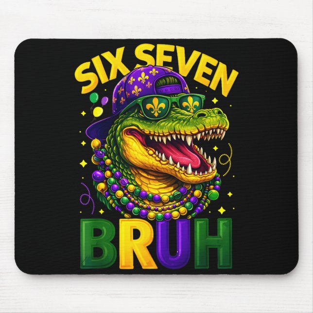 Boys Mardi Gras Six Seven Bruh Mardigator Alligato Mousepad (Vorne)