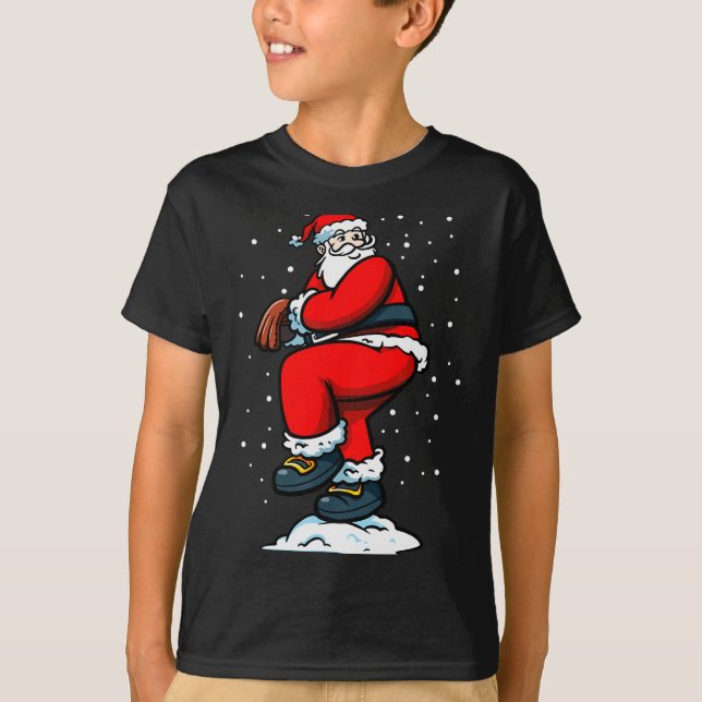 Boys Men Xmas Tcher Santa Claus Christmas Baseball T-Shirt (Vorderseite)