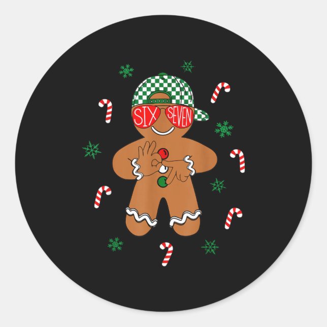 Boys Mens Christmas 6 7 Gingerbread Funny Meme Six Runder Aufkleber (Vorderseite)